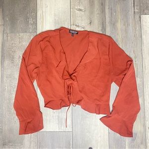 Fashion Nova Long Sleeve Tie Crop Top Medium